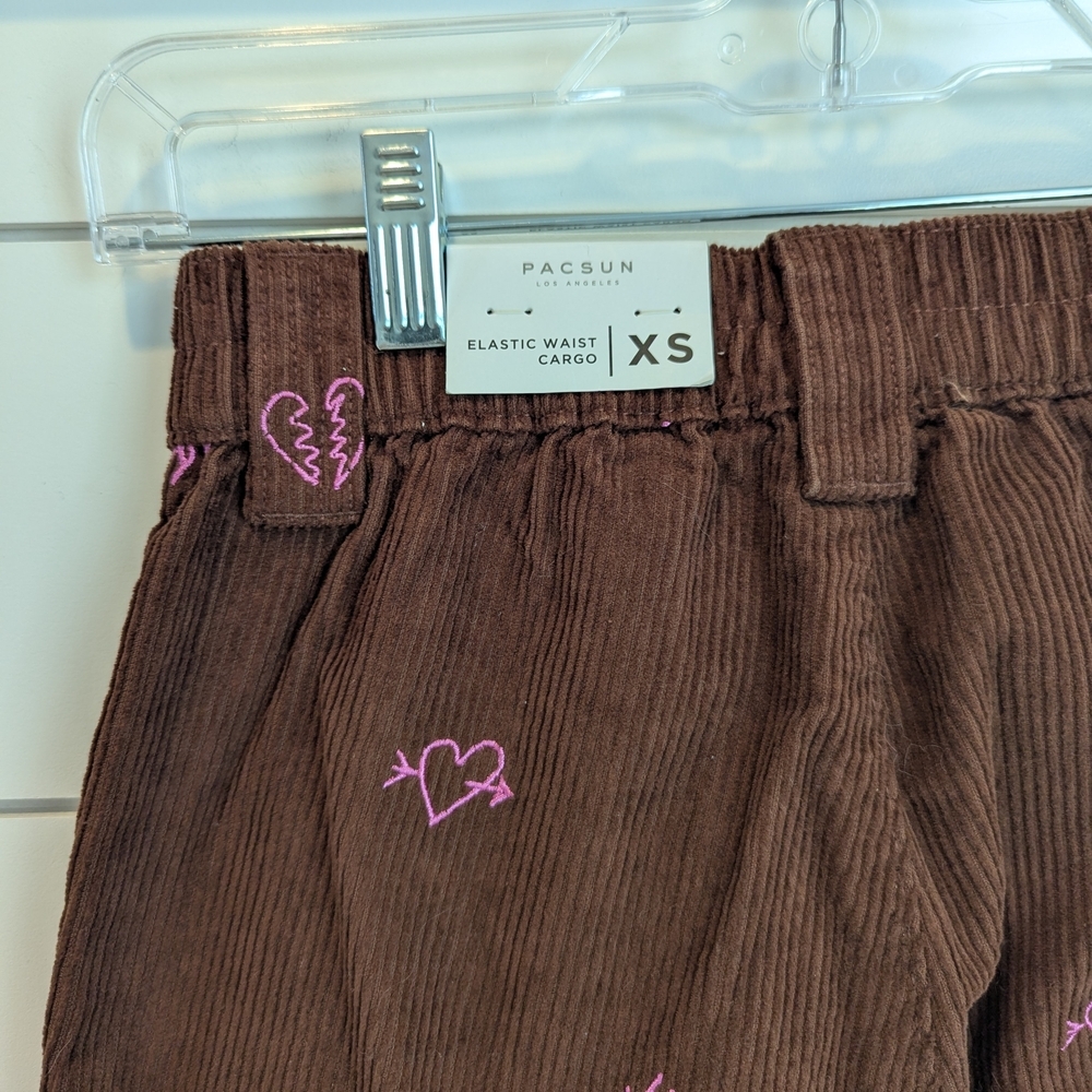 PacSun Heartbreaker Brown Corduroy Cargo Pants Size XS Elastic Waist Straight - Picture 8 of 11
